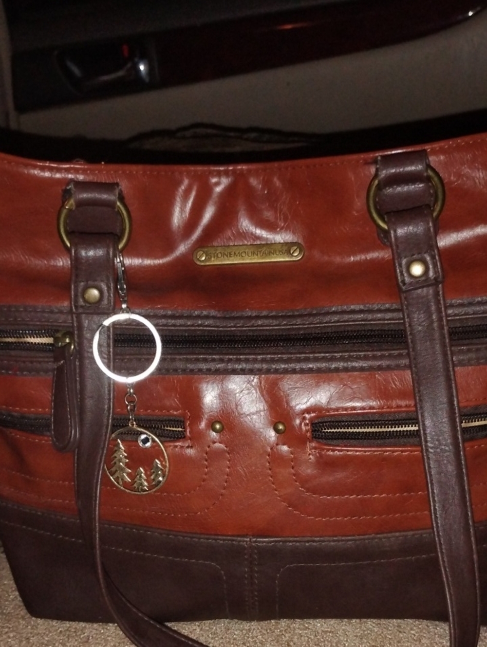 Stone Mountain Accessories Two-Tone Brown Shoulder Bag with Gold Charm